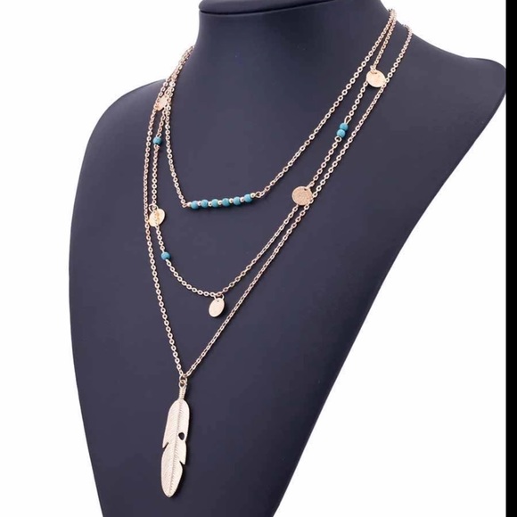 Multi-Layered Necklace NWT Boho Feather Bohemian - Picture 4 of 7